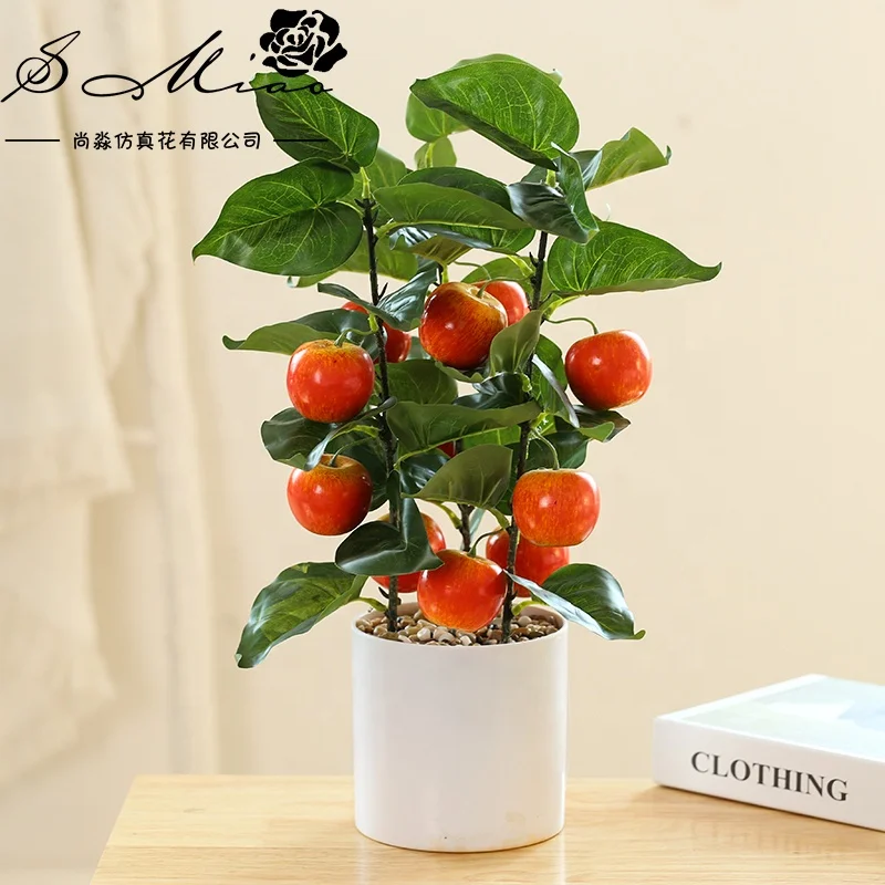 Artificial apple  lemon  orange tree and plastic pot bonsai office decor