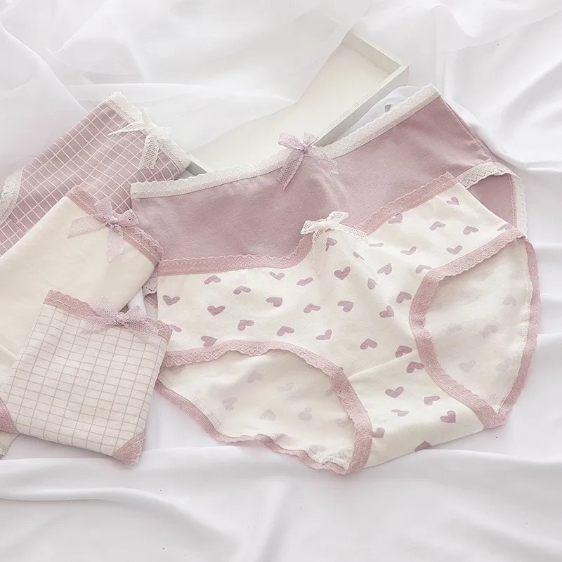 Cheap Comfortable Breathable Underwear Pink And White Girls Sexy Photo Cotton Strech Women Panty