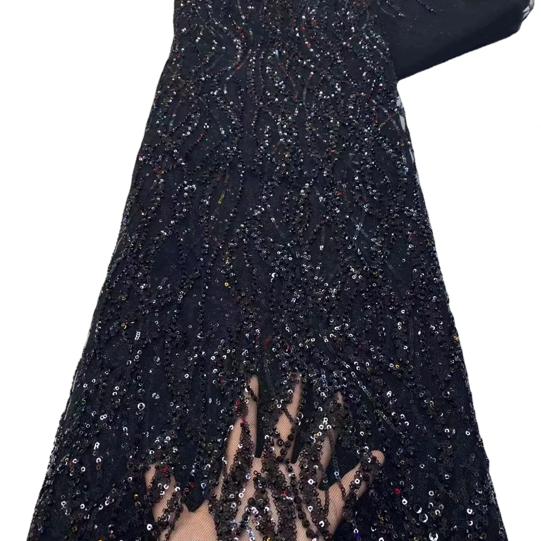 Luxury Gold African Swiss Voile Organza Top Quality Sequence HeavyHandmade Beaded Sequins Lace French Mesh Tulle