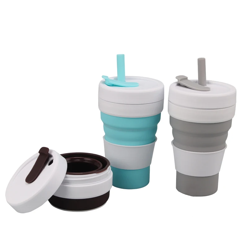 Collapsible Mug With Cover Travel Outdoors Portable Water Drinking Tea Cups Multi-function Silicone Folding Coffee Cup