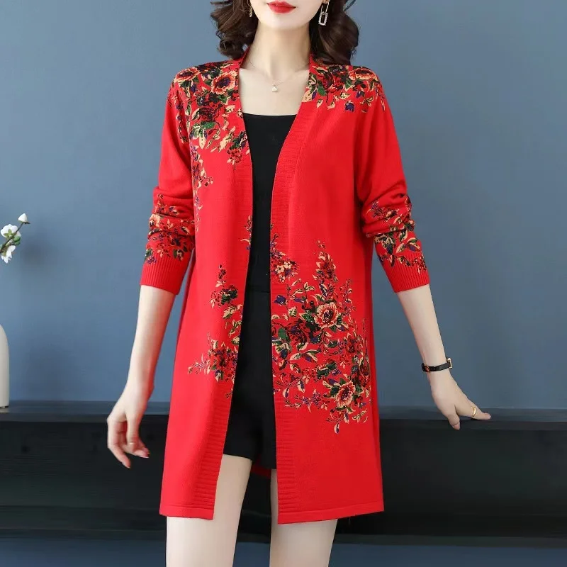 New Casual Knit Autumn Cardigan Women Knit Sweater Long Style Embroidery Floral Sweater for Women Accept Customize