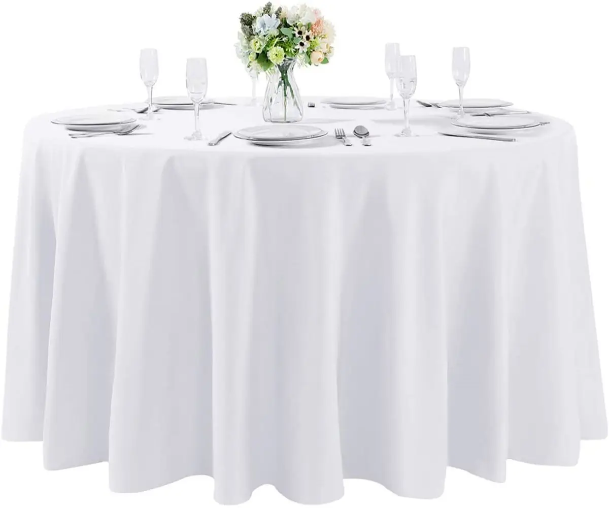 Wholesale American Style Round Polyester Table Linen White Wedding Table cover Party Table Luxury Tablecloths Dinning