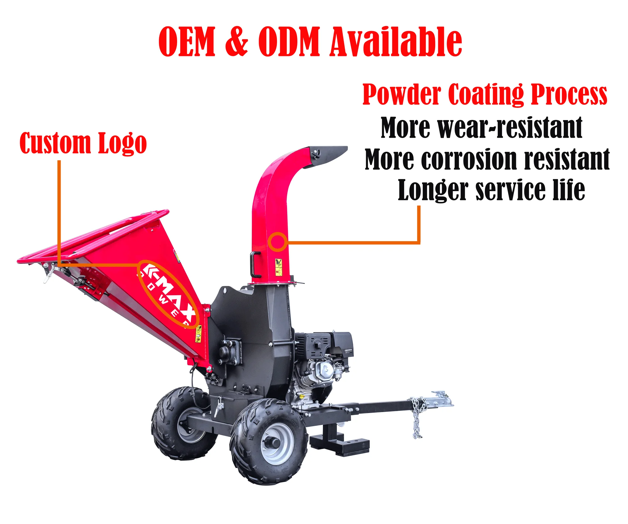 TUV CE Approved High Efficiency 15HP Four Stroke Fuel Saving Electric Start Mobile ATV Drum Wood Chipper Shredder