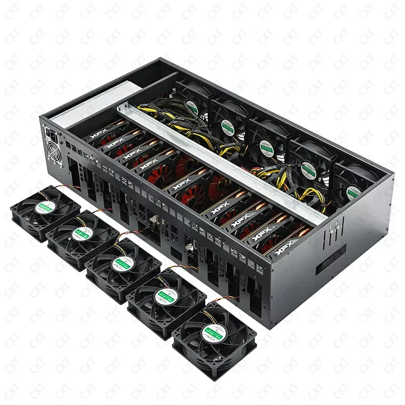 X79  rig chassis case server case gpu 9 card chassis with RTX 3060M graphics cards with 2500W PSU mute rig frame case