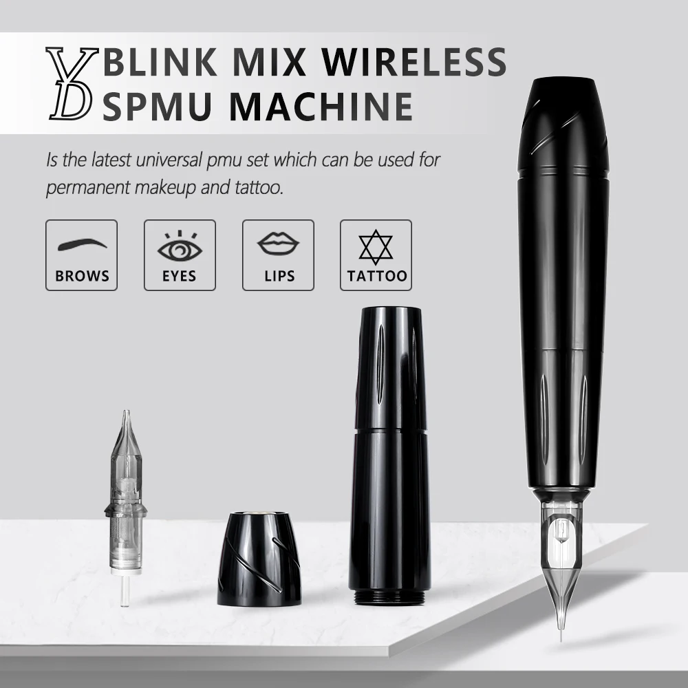 Беспроводная Универсальная игла YD Blink Mix Dual Battery 1 RCA Jack strike 3 мм Перманентный макияж вращающийся тату-пулемет комплект