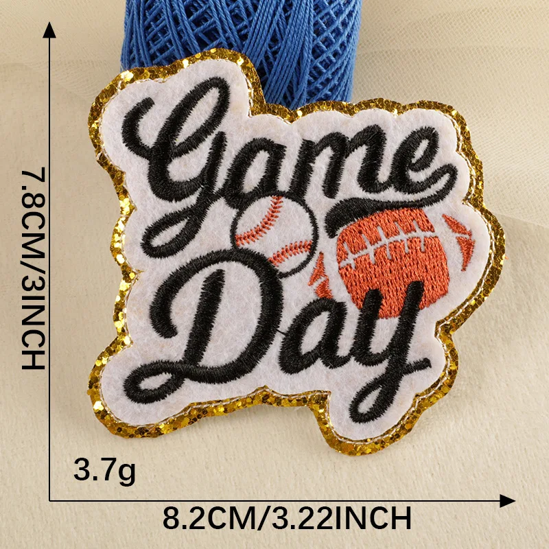 hot sale colored game day rugby design iron on embroidered glitter sport patches for clothes