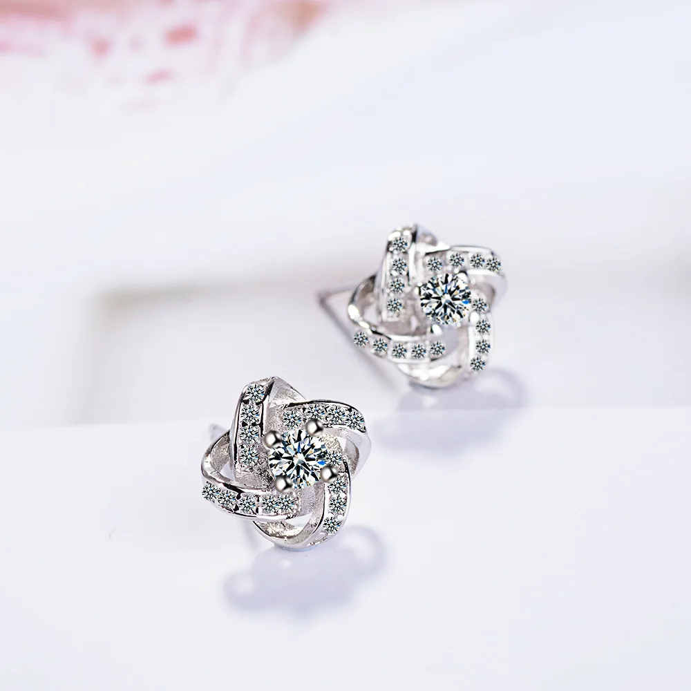 Eternal Star Korean Fashion Platinum High-End Diamonds Stud Earrings