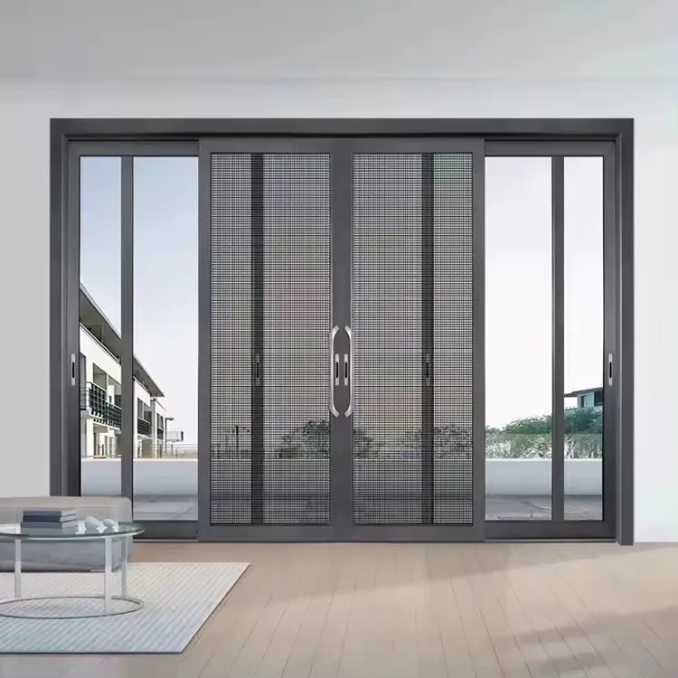 Modern design interior room french style aluminum frame laminated glass grill insert sliding door for livingroom