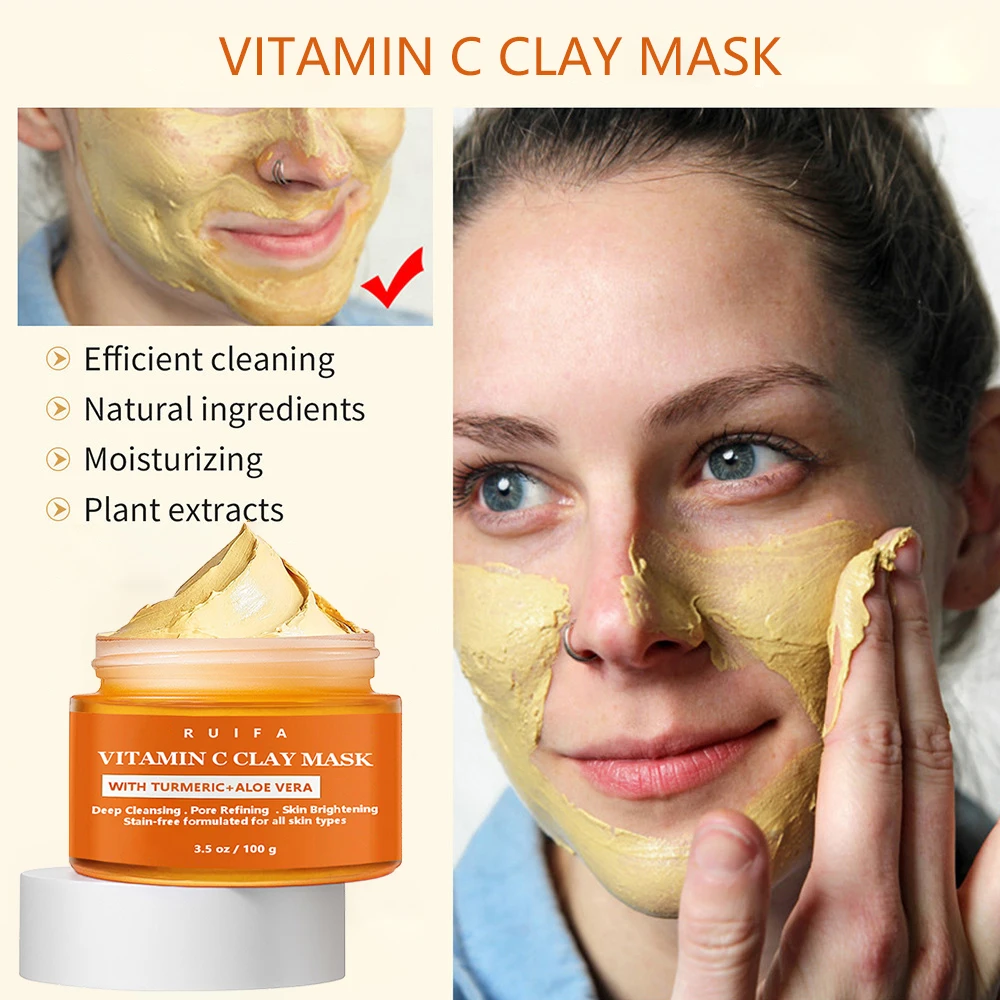 Private Label Korean Face Care Deep Cleansing Pore Refining Brightening Organic Turmeric Vitamin C Facial Bentonite Clay Mask