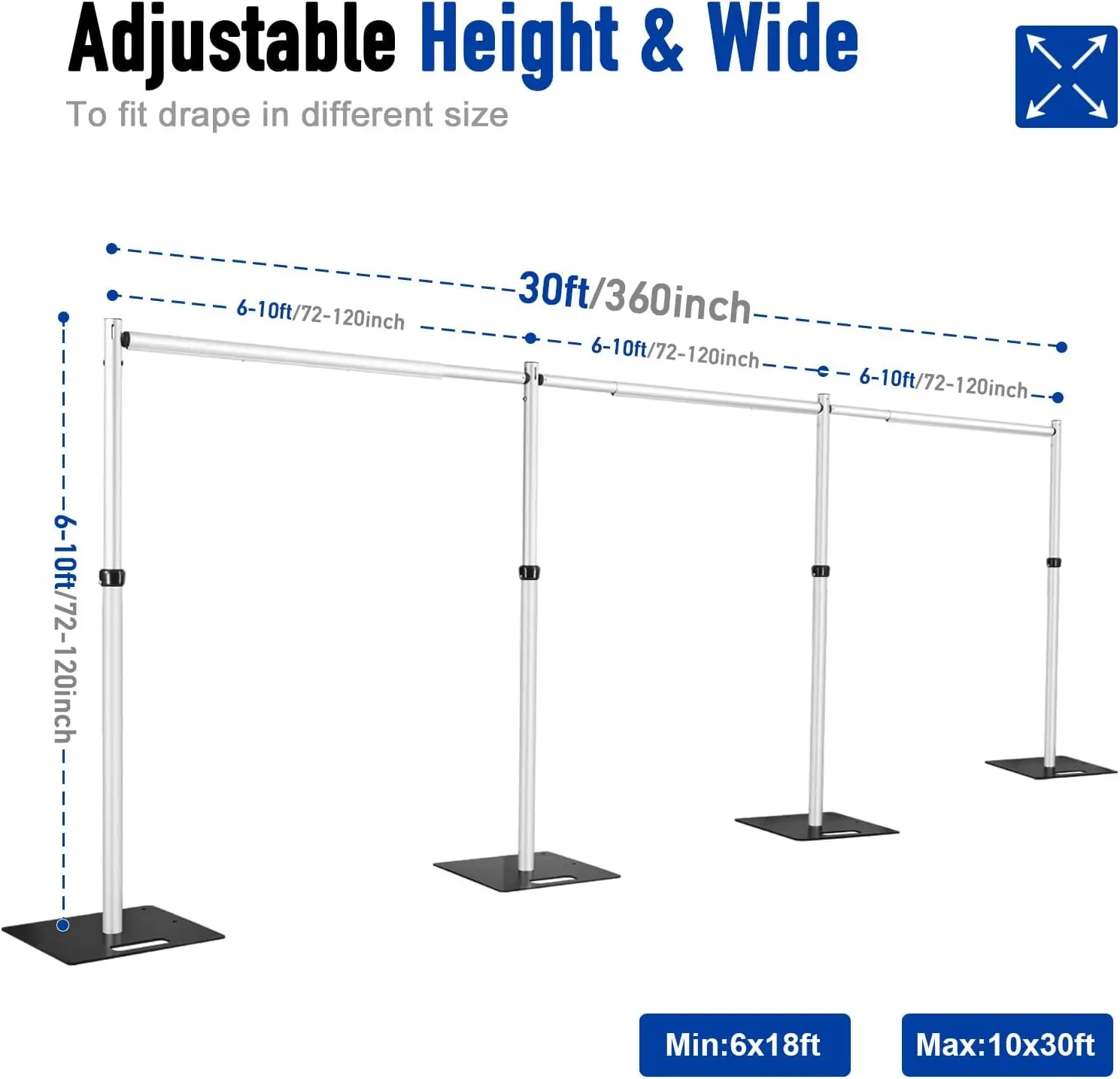 Heavy-Duty Metal Pipe Drape Backdrop Stand Kit Adjustable Birthday Decoration and Photography Photo Booth