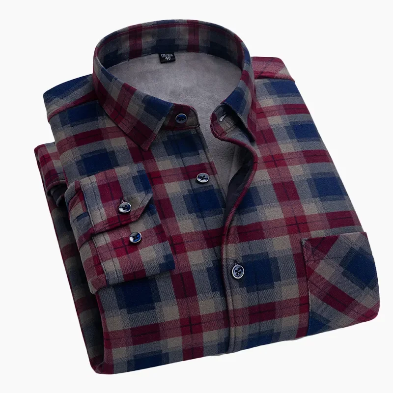 Check Slim Fit Cotton Business Casual Plus Size Long Sleeve Shirt For Men