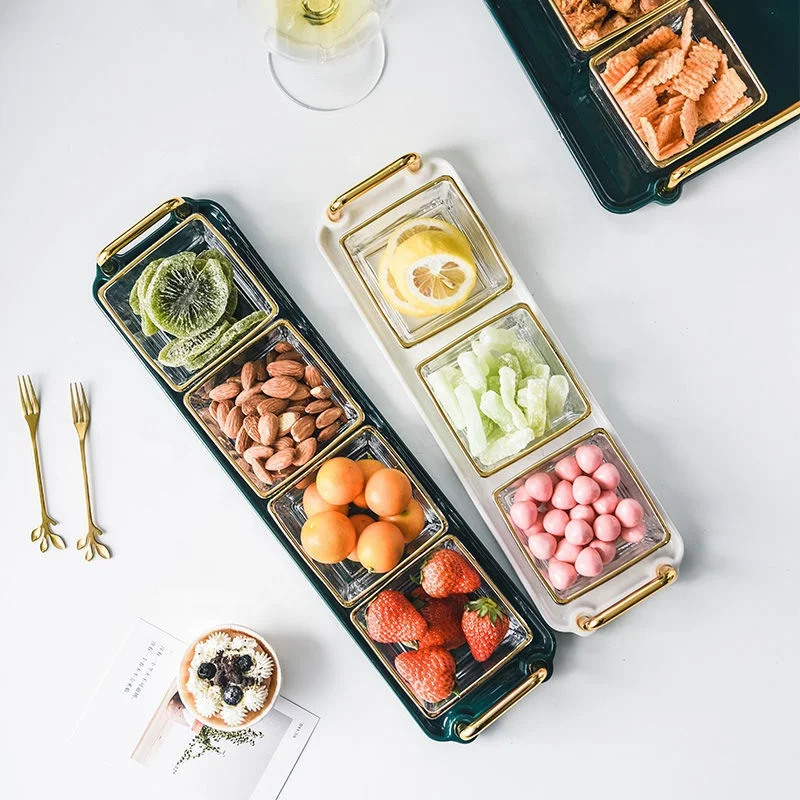 Nordic Ceramic Tableware Dark Green Square Bowl Steak Dessert Plate Salad Bowl Hotel Storage Tray