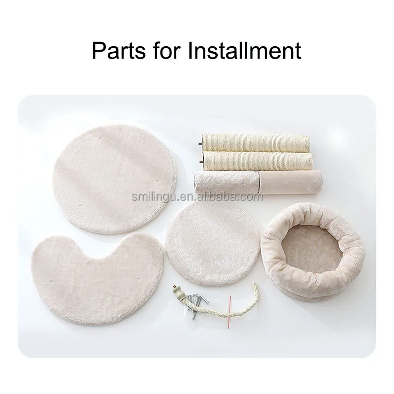 2ft Heighth 4-Storey Beige Plush Fabric Sisal Pillar Cat Scratching Post with a Bed