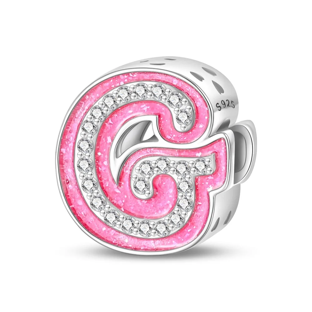 New fashion S925 Sterling Silver charm beads A-Z 26 letter pink zircon Beads Original DIY charm Bracelet for women gifts Jewelry
