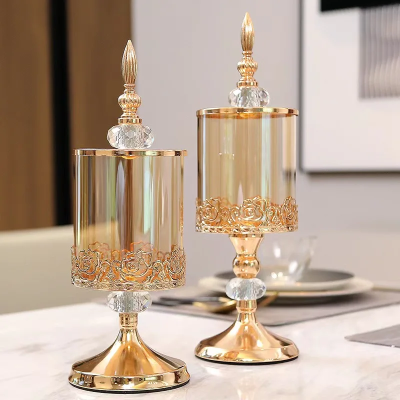 French Luxury Crystal Candy Container Living Room Food Storage Clear Glass Jar with Lid Flower Edge