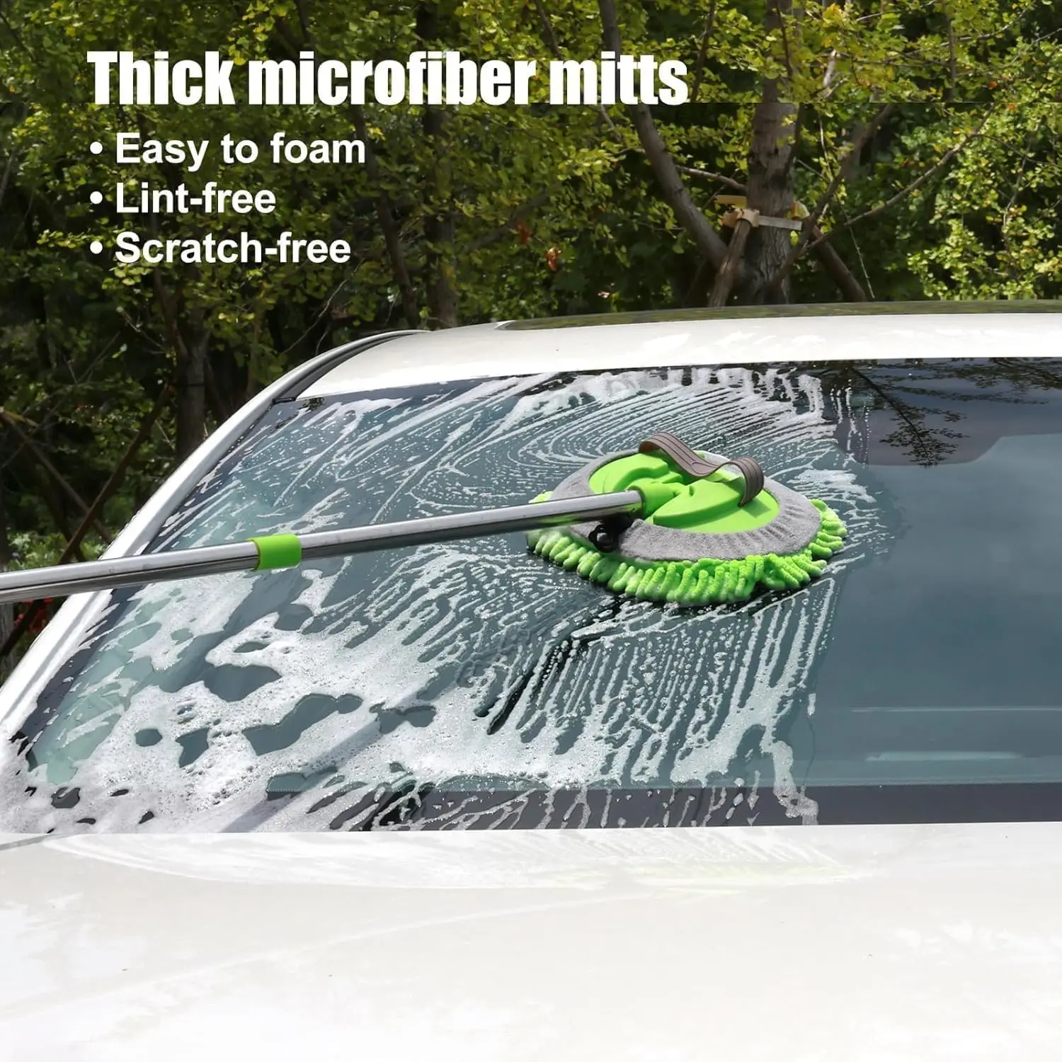 Long Handle Car Wash Brush Mop Kit Soft Bristle Brush Microfiber Sponge Duster Mitt for Detailing and Washing