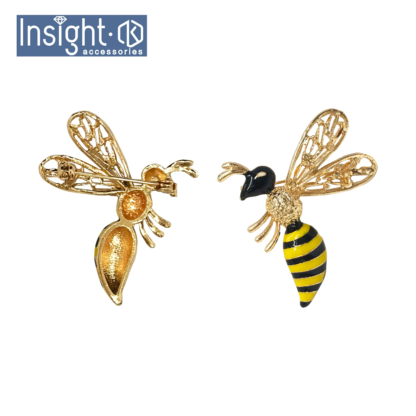 Hot Sale Embellishment Jewelry Fashion Insect Enamel Brooch Bee Rhinestone and Pearl Brooch For Suit