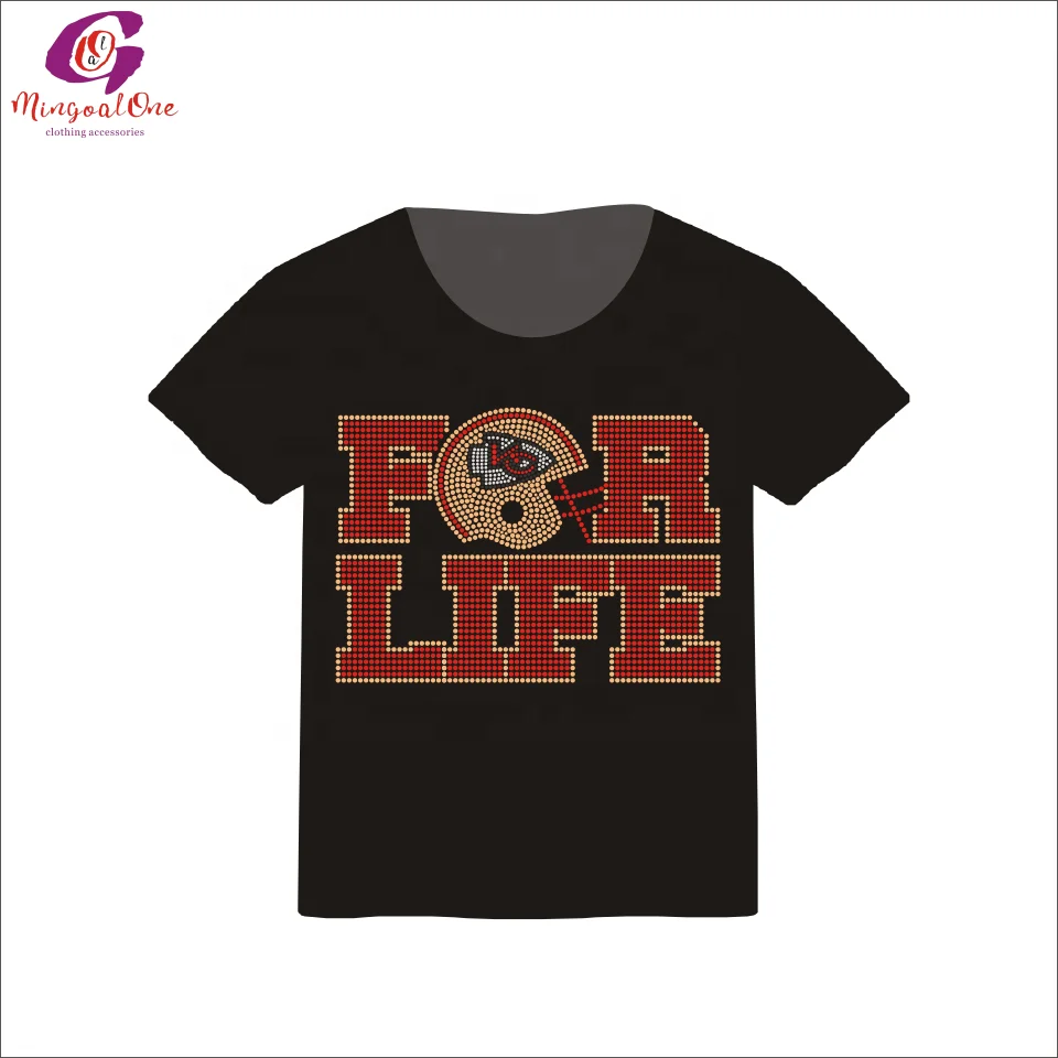 Factory Price Custom Bling Football Sports Team Logo Designs Helmet NFL Team Iron On Rhinestone Heat Transfer Wholesale Shirt
