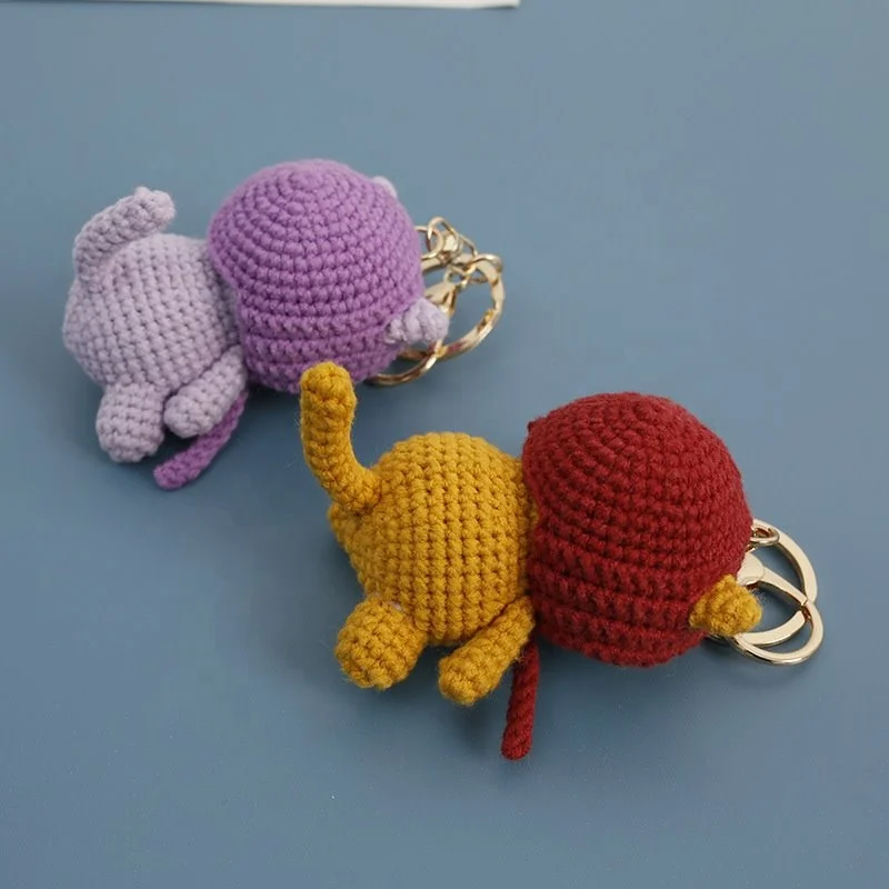 Cartoon Cat Dog Handmade Woven Knitting Yarn Keychain Wool Thread Hook Weaving Crochet Doll Decoration Creative Gifts