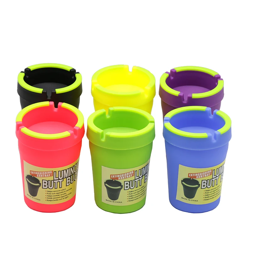Hot Selling Factory Made Light Fluorescence Custom  PP Plastic Ashtray Outdoor Butt Bucket Luminous Smoke Ashtray for Car