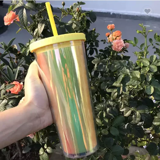 2023 JCX Hot sale double wall travel coffee mug clear plastic boba tumblers cups 16oz 24oz with straw and lid