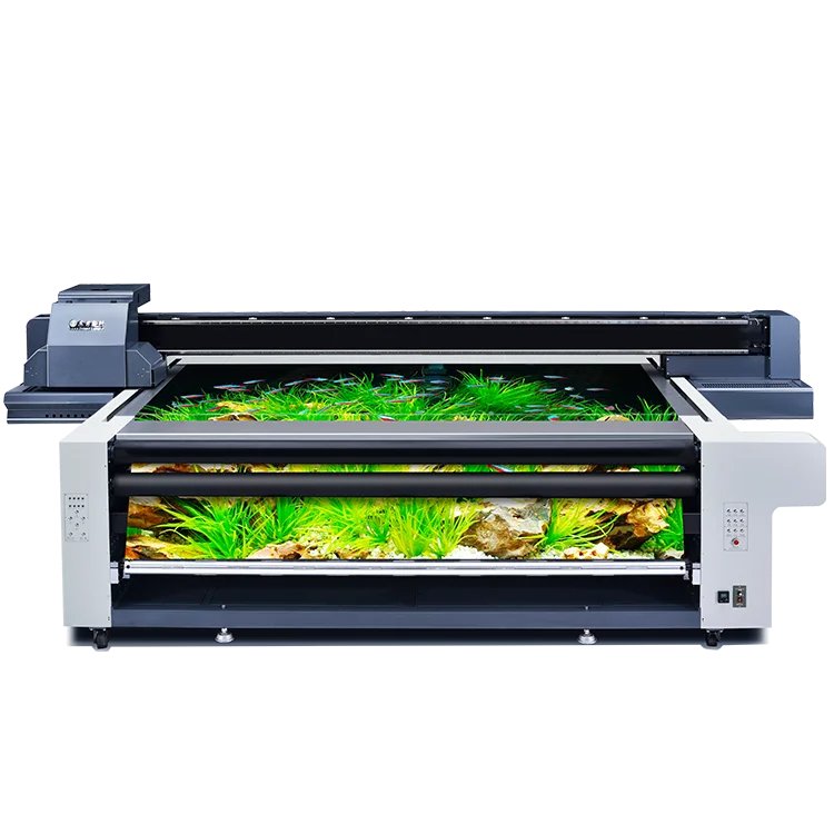 China factory roll & flatbed printing hybrid 3d uv printer for wallpaper canvas pvc film uv printing