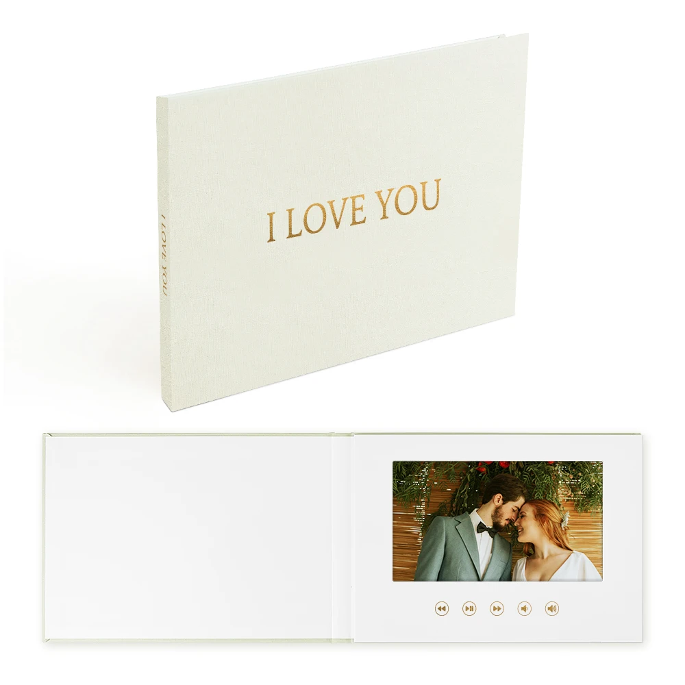 I LOVE YOU Customized 7 inch IPS lcd wedding video book Linen Bound Wedding Video Album and Rechargeable Battery
