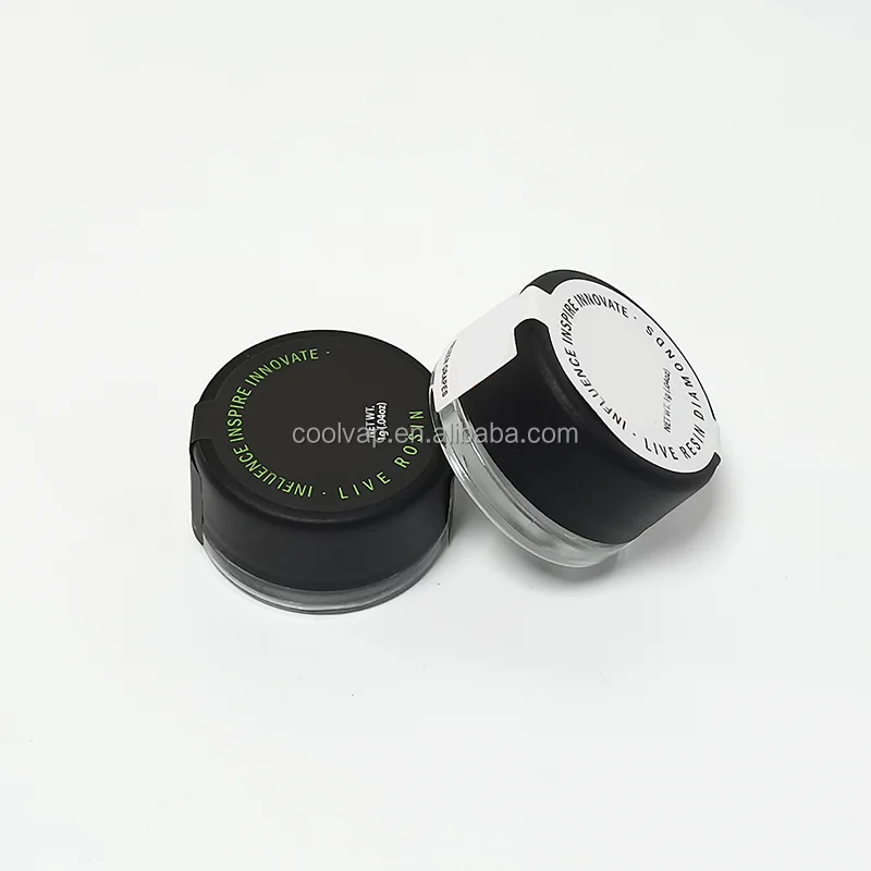 Custom 1g rosin mini packaging jar and paper box 5g 7g mini concentrate jar white black cardbox 12 types stickers