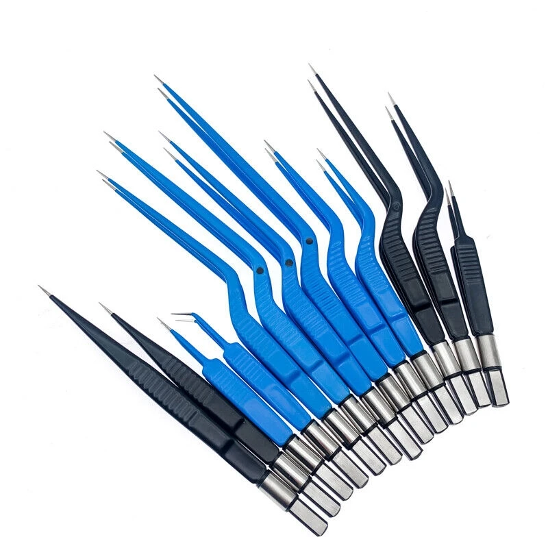 PAPPS Professional stainless steel blue coated color Reusable Bipolar Forceps Straight with Fine Tip