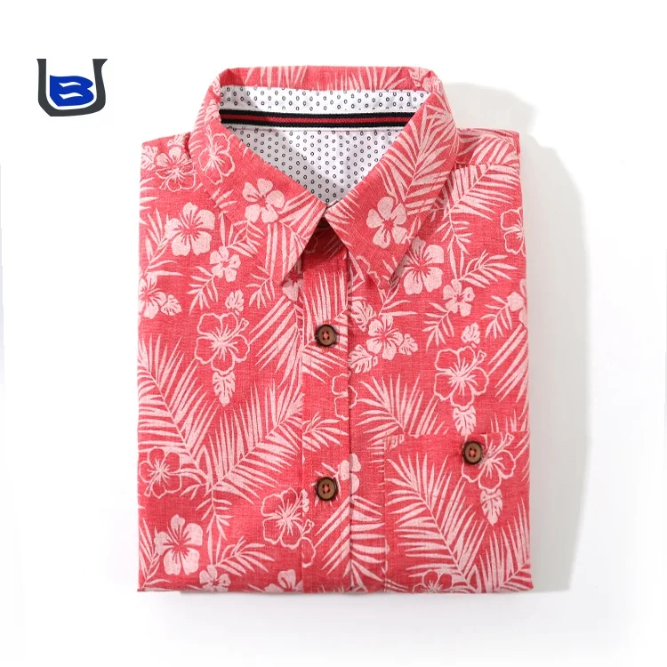 
Beautiful cotton casual pattern screen boy hawaiian floral custom print shirts for holiday 