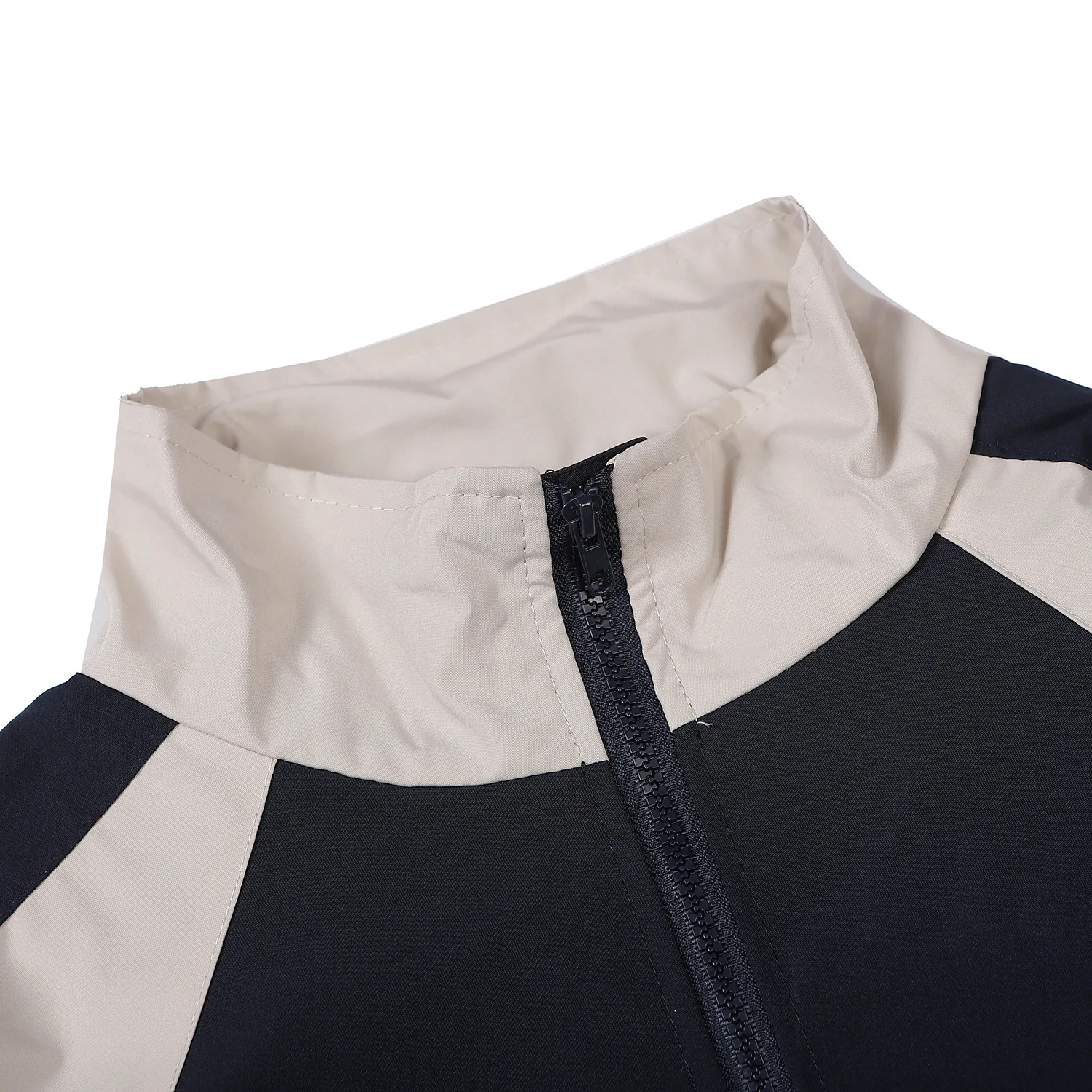 OEM Custom Design  Casual Retro Waterproof Windbreaker Breathable Wrinkled Polyester Color Block Patchwork Zip Up Track Jacket