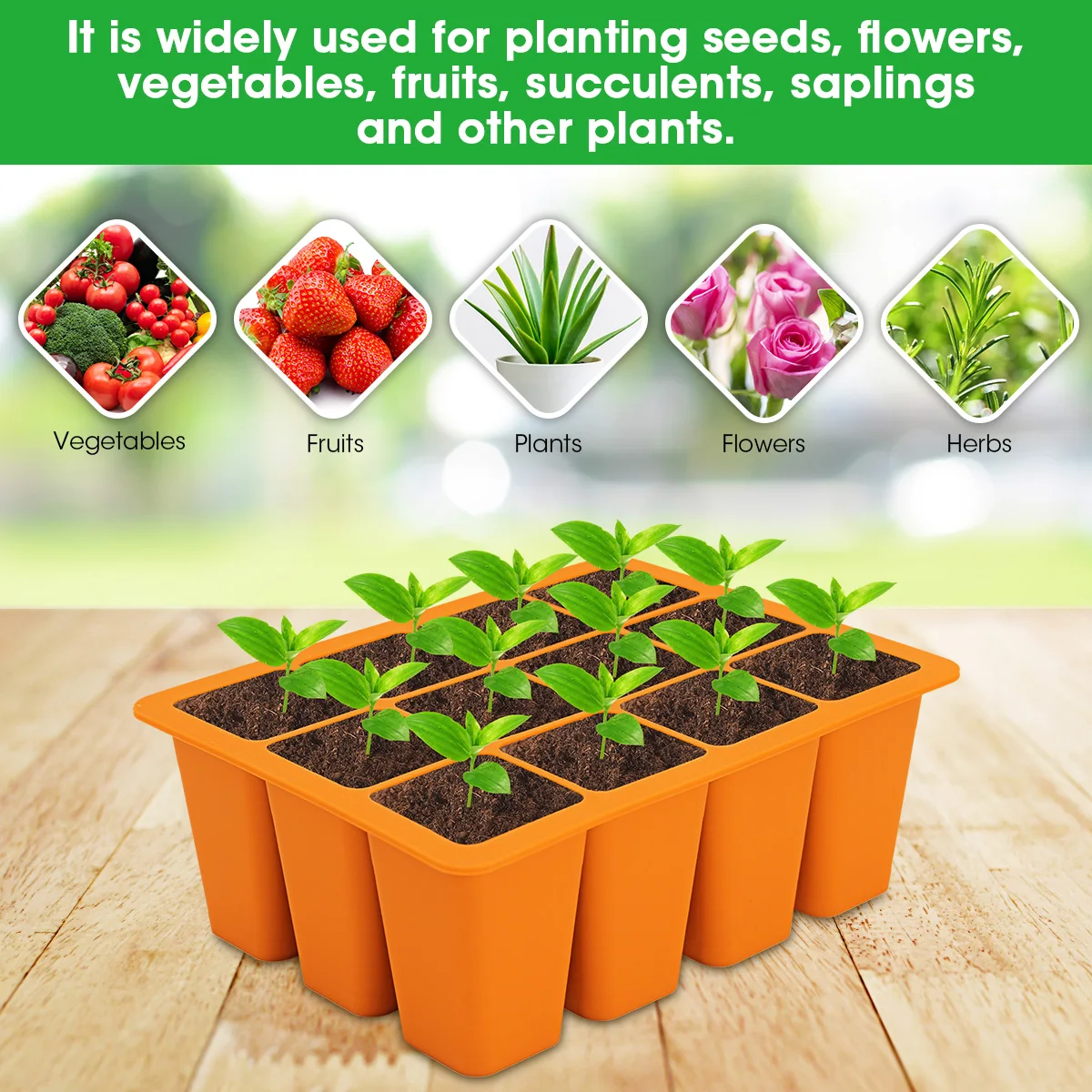New Premium Growing Tray 12 Cell Silicone Rubber Tray Plant Seedling Tray for Flowers Sprouting Seed Starter