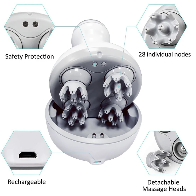 Portable Electric Scalp Massager Rechargeable Waterproof with Kneading Nodes 4 Massage Styles for Body Massage Face Cleaning