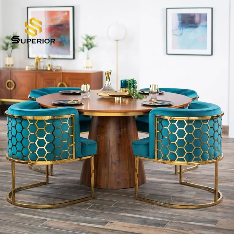 Popular Luxury stainless steel velvet gold dining chair for dinning room sets 8 chairs table furniture