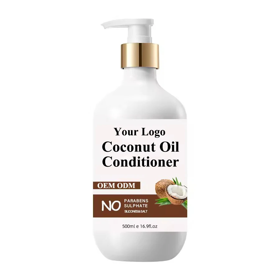 Custom logo organic coconut shampoo and conditioner set for hydrated and smooth hair