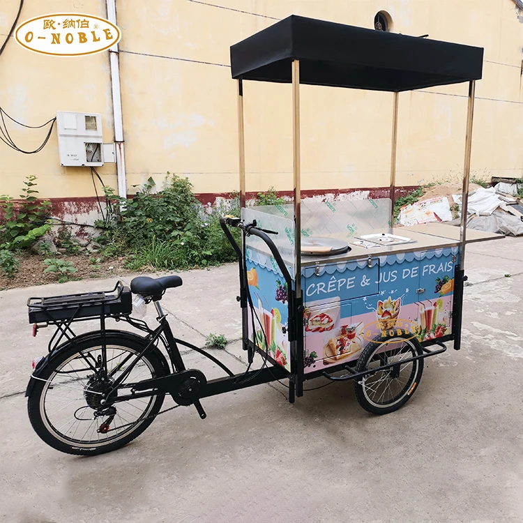 O-NOBLE Outdoor Sale Food Tricycle Crepe Bike with Pancake Maker