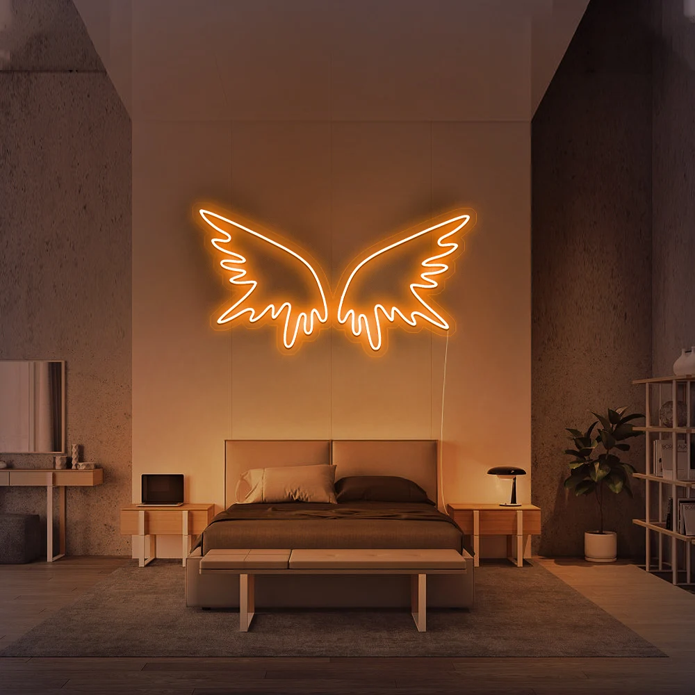 Rebow Free shipping 50CM Width Angel Wings Artistic Home Decorative Neon Light Logo Custom Neon Sign For Shopify DropShipping