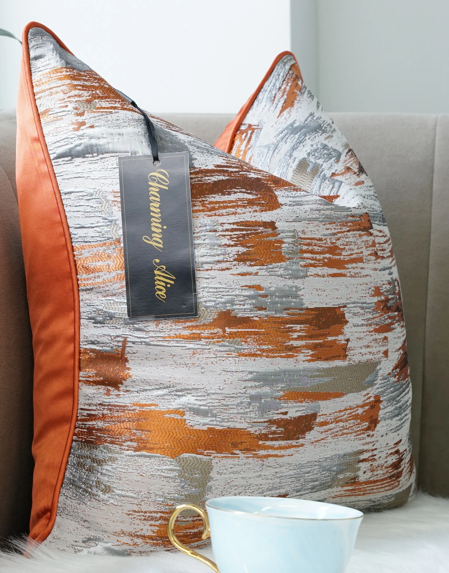 Square Abstract Design Jacquard Cushion Case Luxury Modern Throw Pillow Cover Decorative Pillow for Couch Living Room 20inch