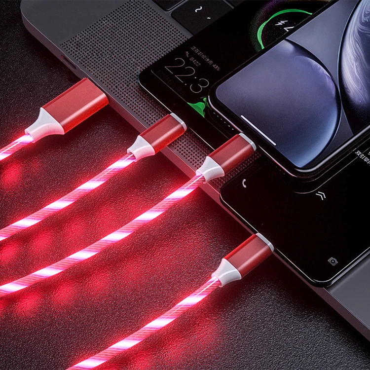 Streamer data cable three-in-one car rgb charging cable 1.2m fast led charging usb cable