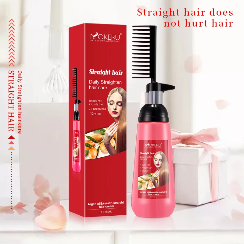 Mokeru Argan Oil Keratin Straight Hair Cream OEM Welcomed  Wholesale Manufacturer  Daily Straighten Hair Care With Comb At Home