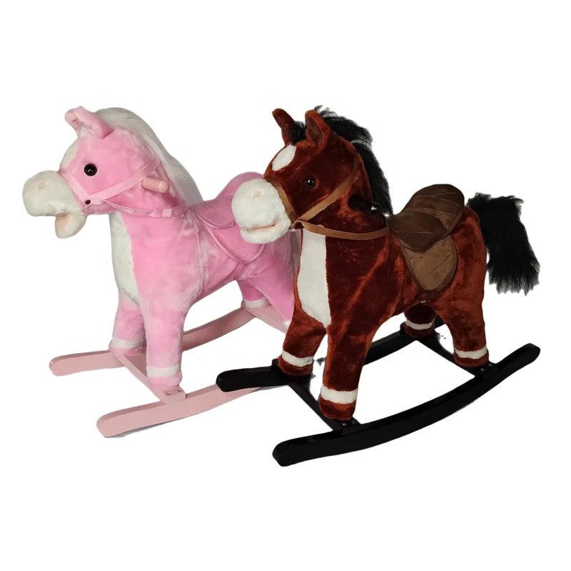Customized color cute stuffed animal birthday gift wooden rocking horse plush toy for kids