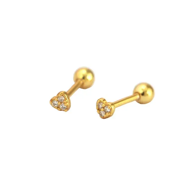 Jietao 925 Silver Jewelry Hypoallergenic Small Screw Back Helix Trio 3 CZ Crystal Stone Sparkly Tiny Heart Stud Earrings