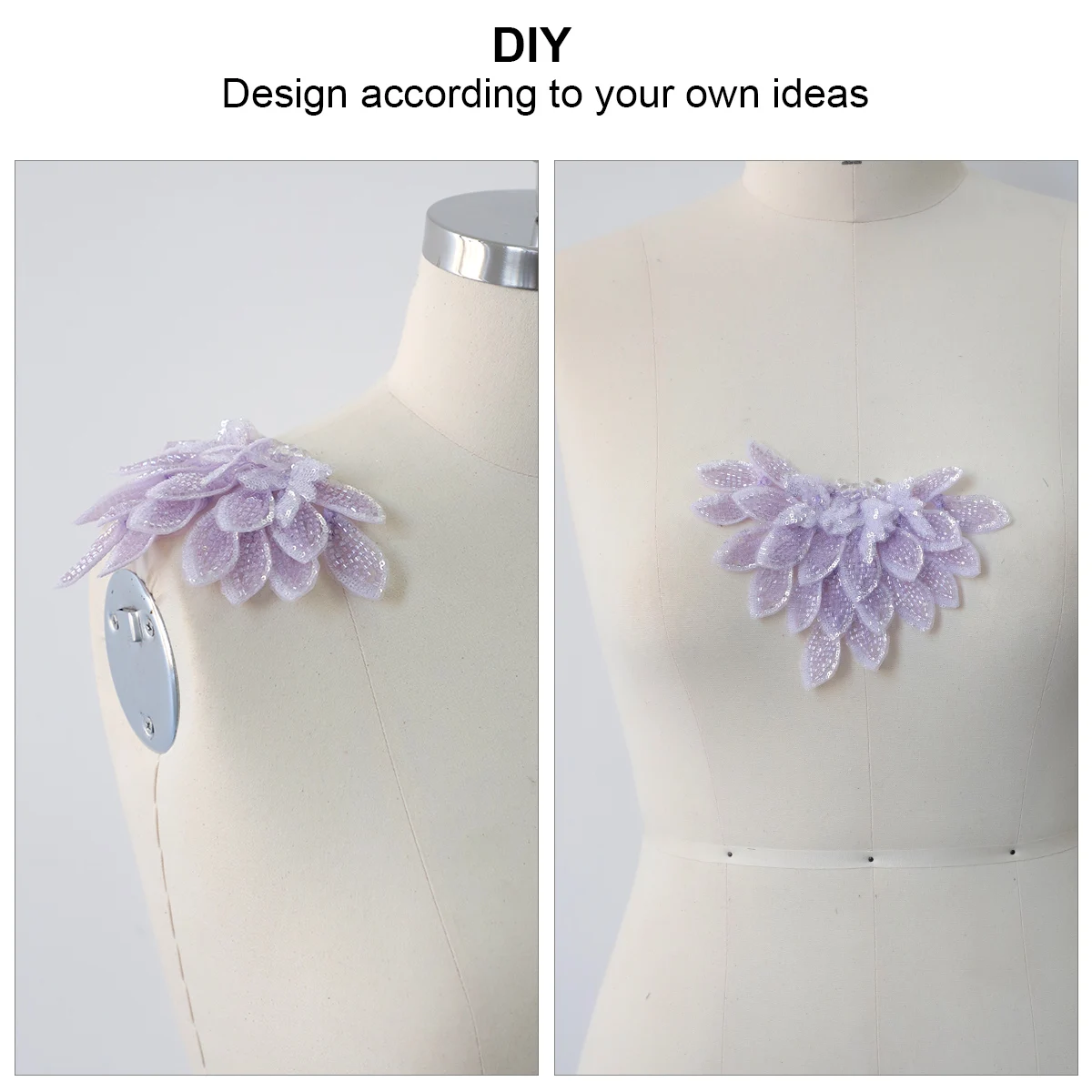 Light Purple Handwork Embroidered 3D Brooch Patches Applique for Fashion Garment Accessories Dresses