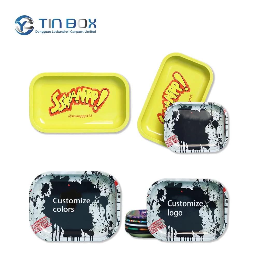 Custom Logo Rolling Tray Tobacco Restaurant Metal Waterproof Serving Rolling Tray Cigarette Candy Tinplate Tray