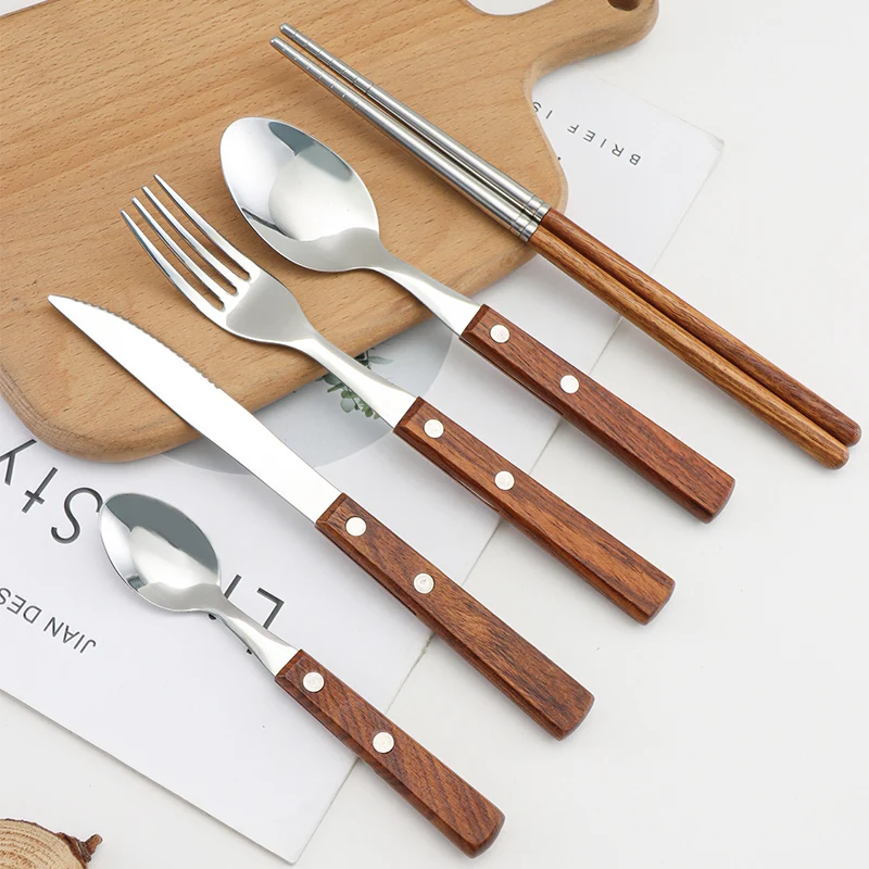Stainless Steel wood cutlery Custom Logo Hot Sell Low MOQ wood handle cutlery