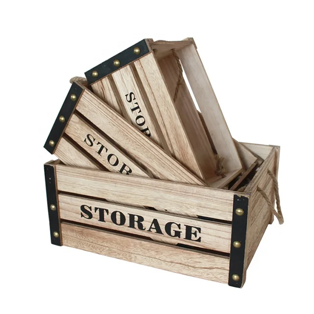 Wholesale storage bins wooden baskets with hand packing gift craft Product toy storage box vegetable fruit shipping crate