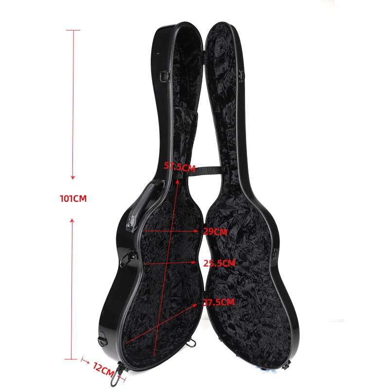 SUN-C BK Rm Wholesale Bright Black Fiber Guitar Case Fiberglass Classical 39 Inch Hard Case Acoustic custom Guitar Case bag