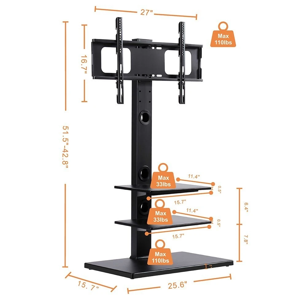Swivel Floor TV Stand for 32 to 70 Inch TVs Tall Universal TV Stand Mount with Sturdy Wood Base