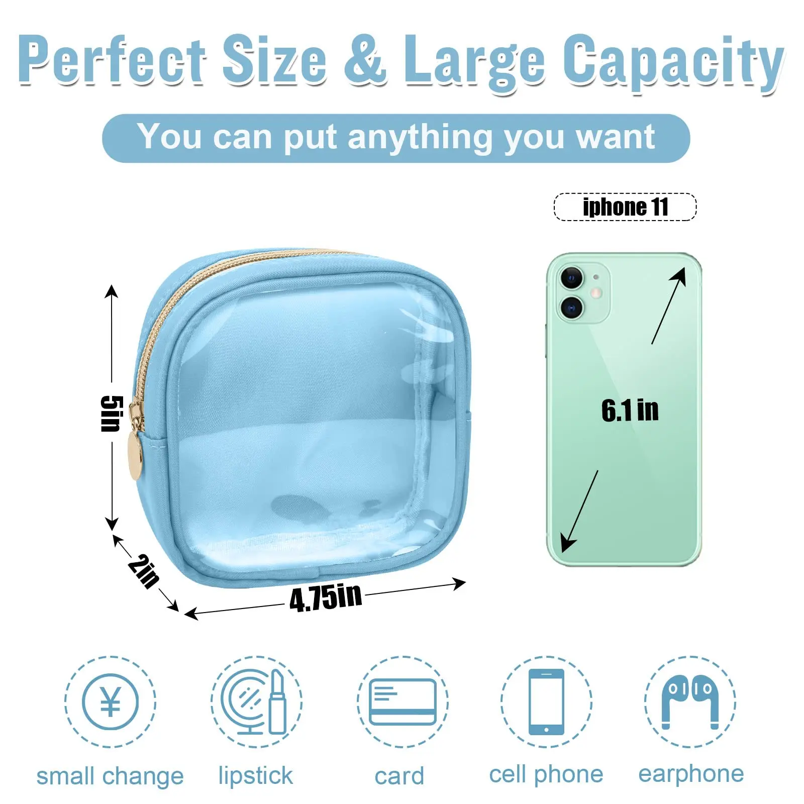 Custom Colors Nylon clear nylon bags Small Cute Makeup Bag Cosmetic Zipper Pouch Purse pvc nylon bagss