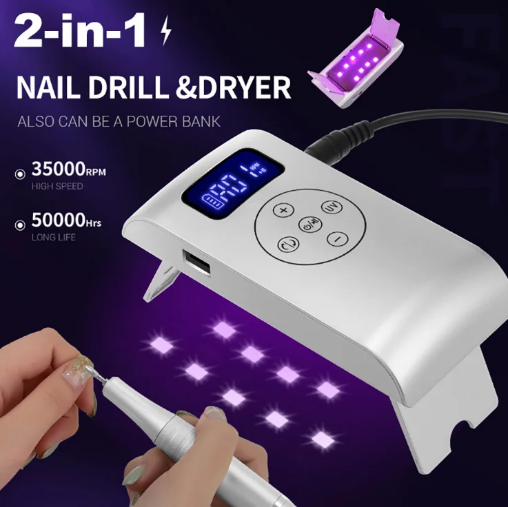 2 In 1 Rechargeable Cordless Portable Nail UV Dryer Lamp Electric Nail Drill